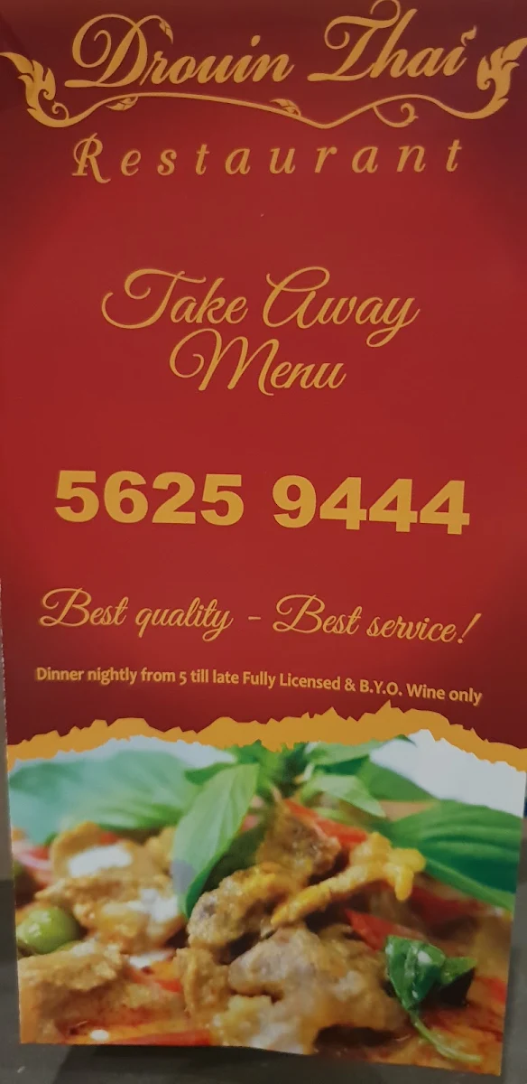 Menu, Drouin Thai Restaurant