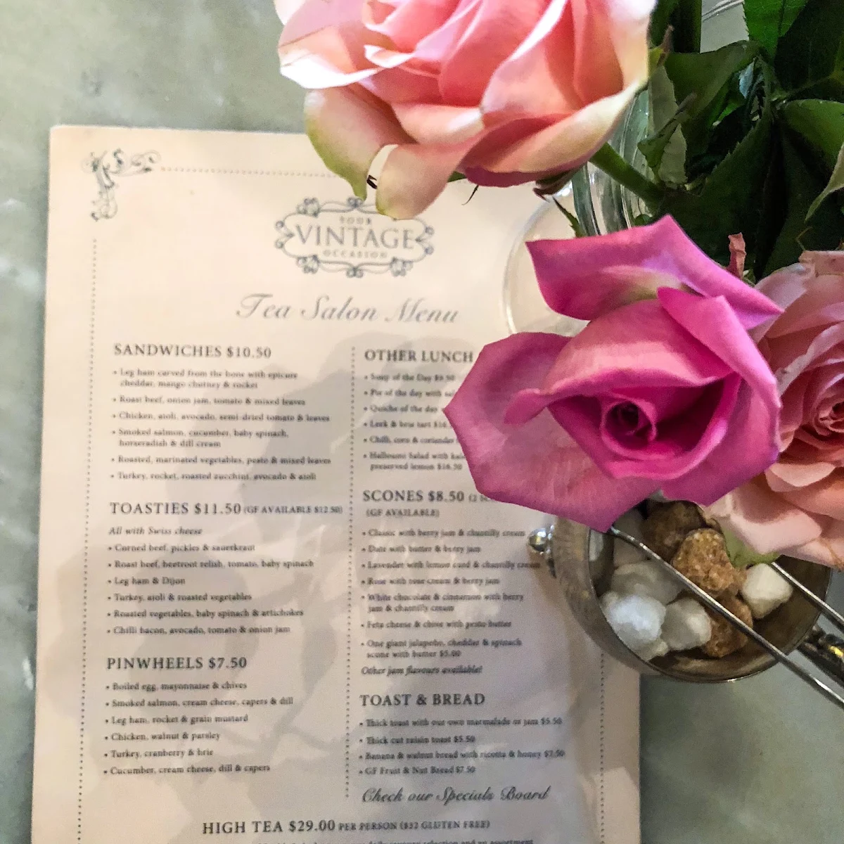 Menu, Your Vintage Occasion Tea Salon