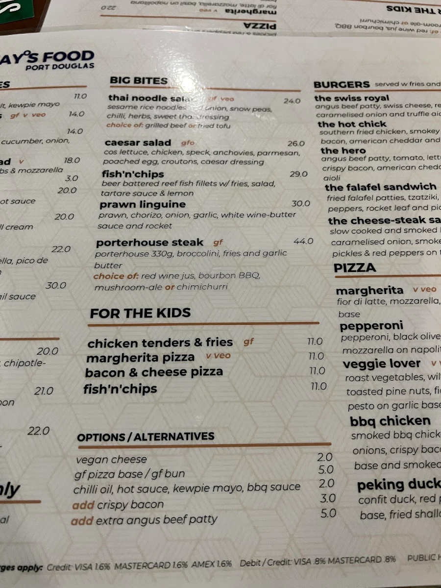 Menu, Hemingway's Brewery FNQ