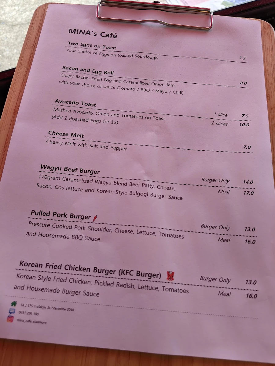 Menu, MINA'S CAFE