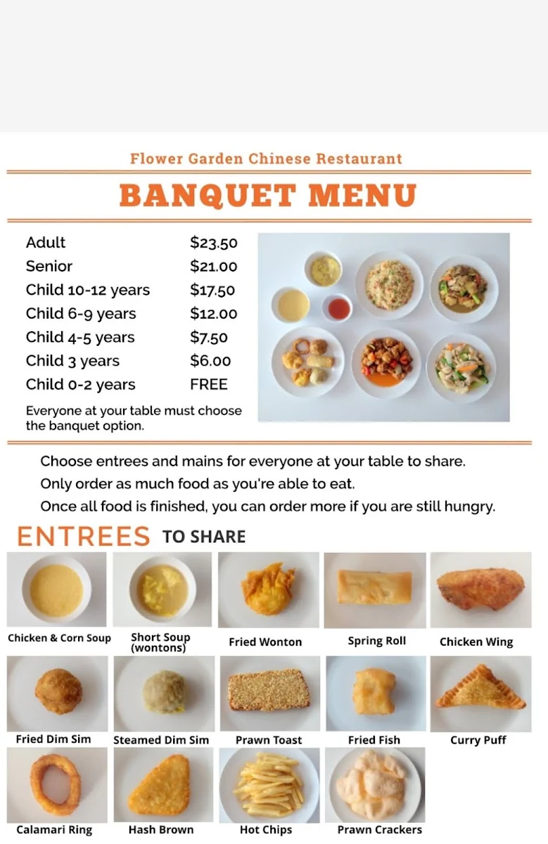 Menu, Flower Garden Chinese Restaurant