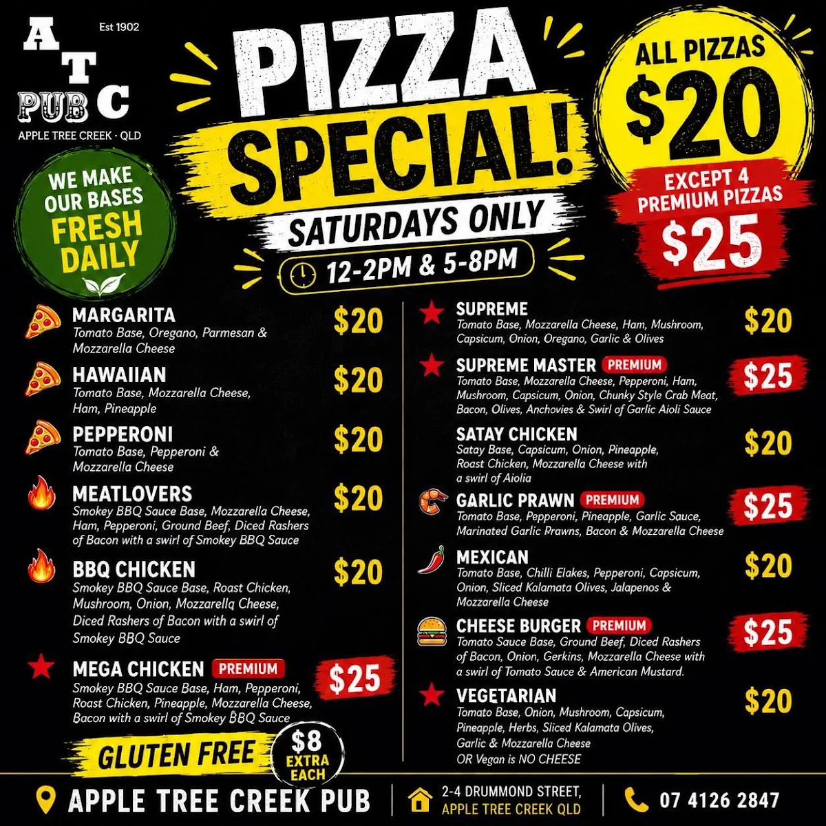 Menu, Apple Tree Creek Pub