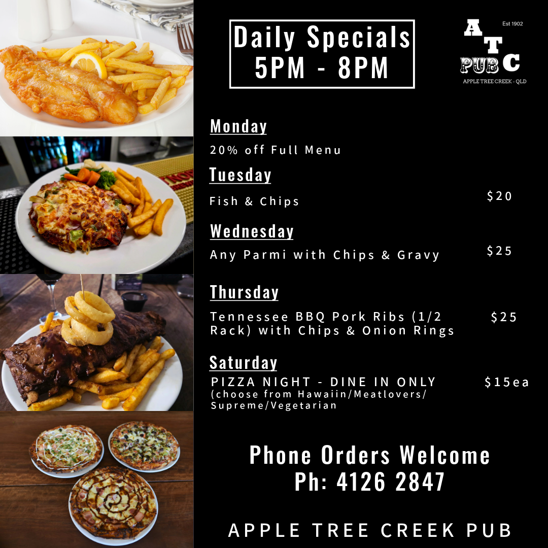 Menu, Apple Tree Creek Pub
