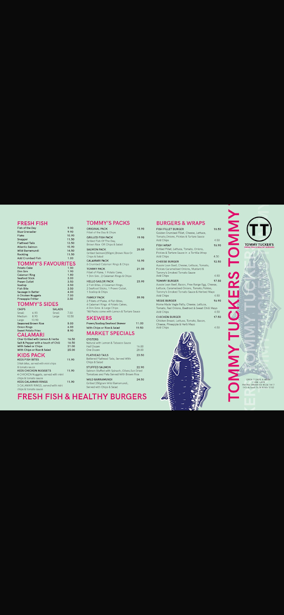 Menu, Tommy Tucker's