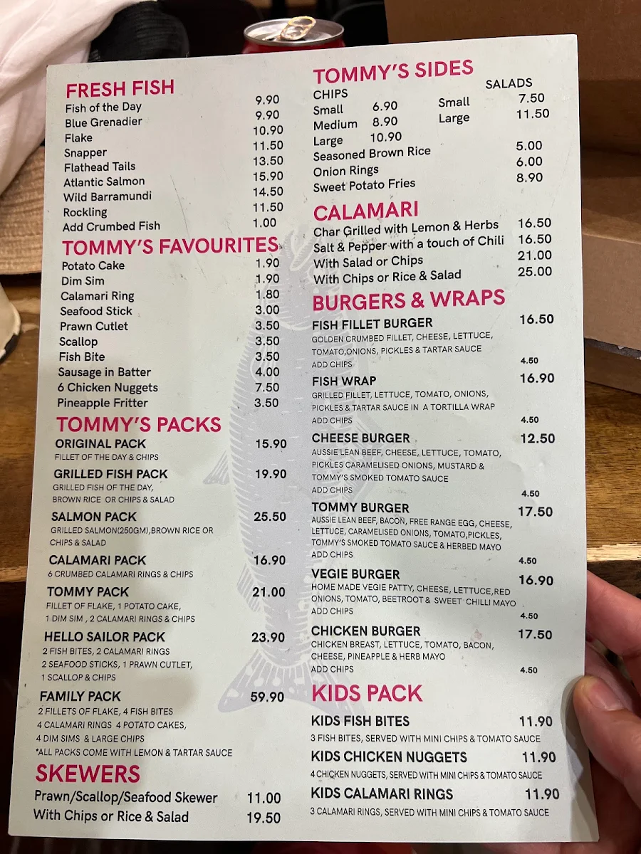 Menu, Tommy Tucker's