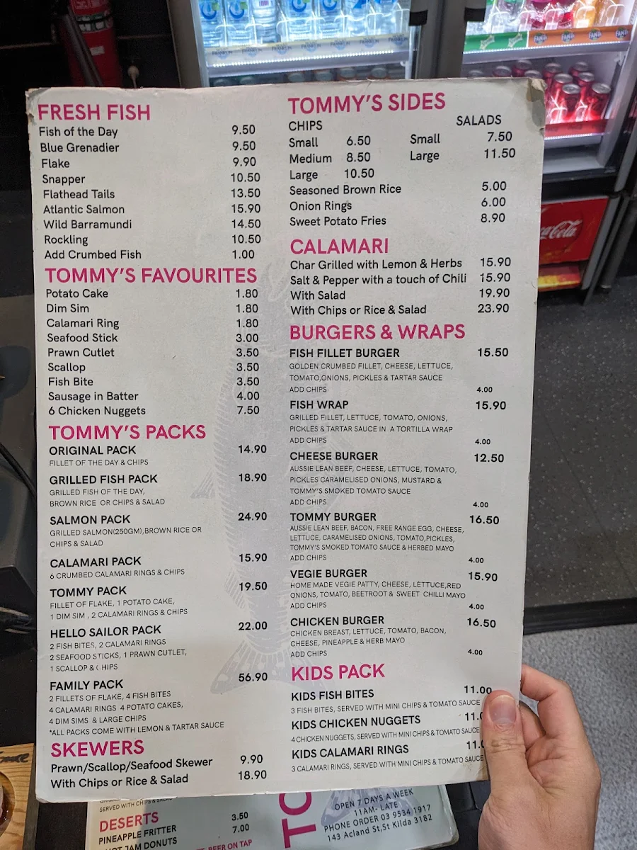 Menu, Tommy Tucker's