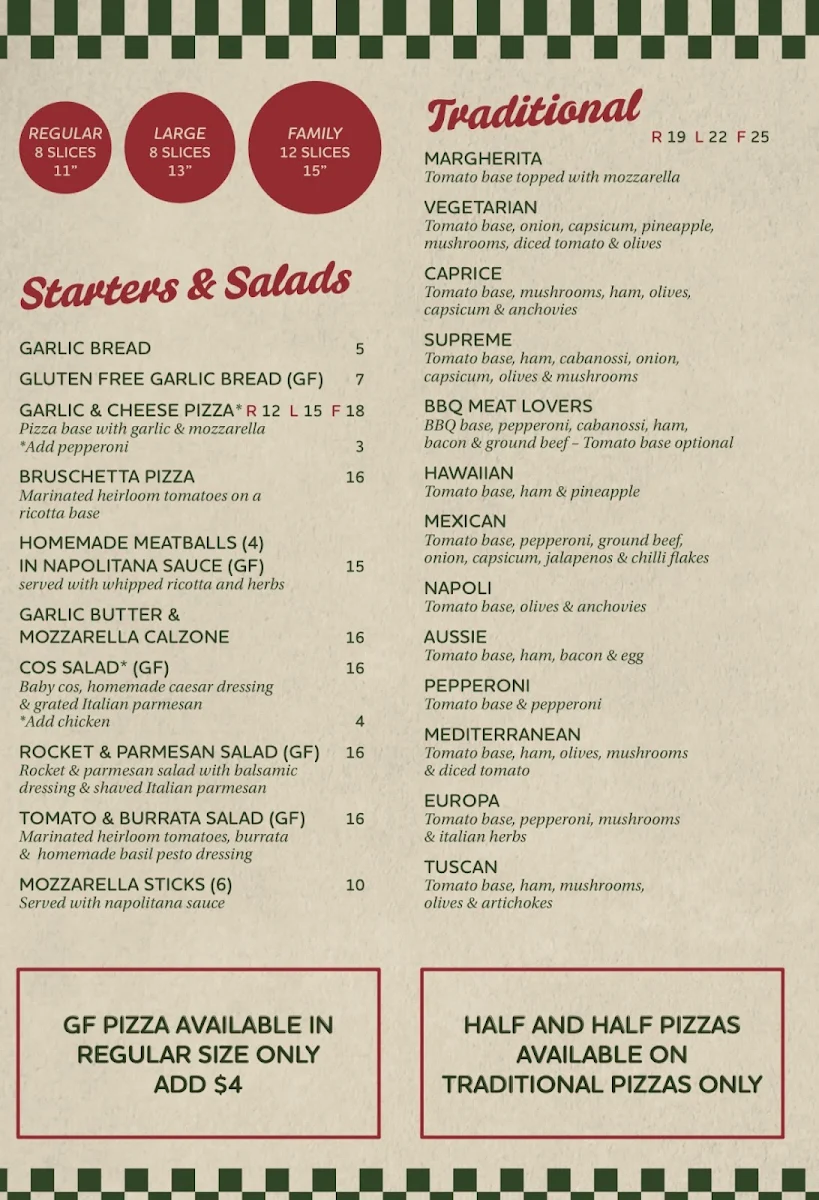 Menu, Bella Beaumont Pizzeria - Pizza & Pasta Delivery