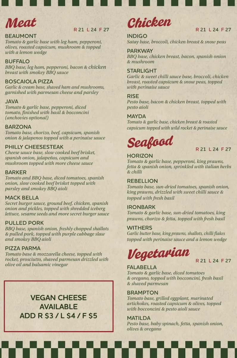 Menu, Bella Beaumont Pizzeria - Pizza & Pasta Delivery