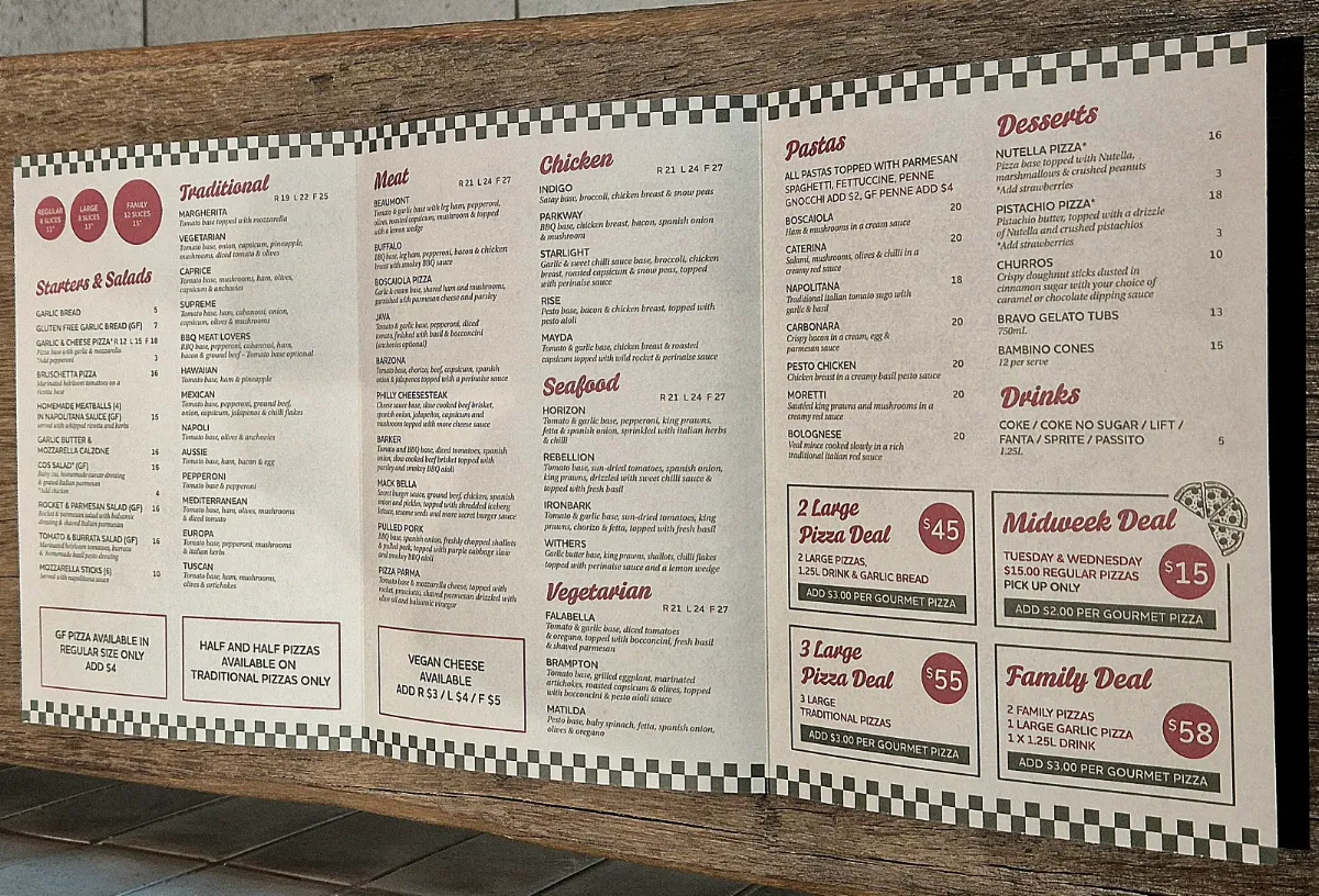 Menu, Bella Beaumont Pizzeria - Pizza & Pasta Delivery