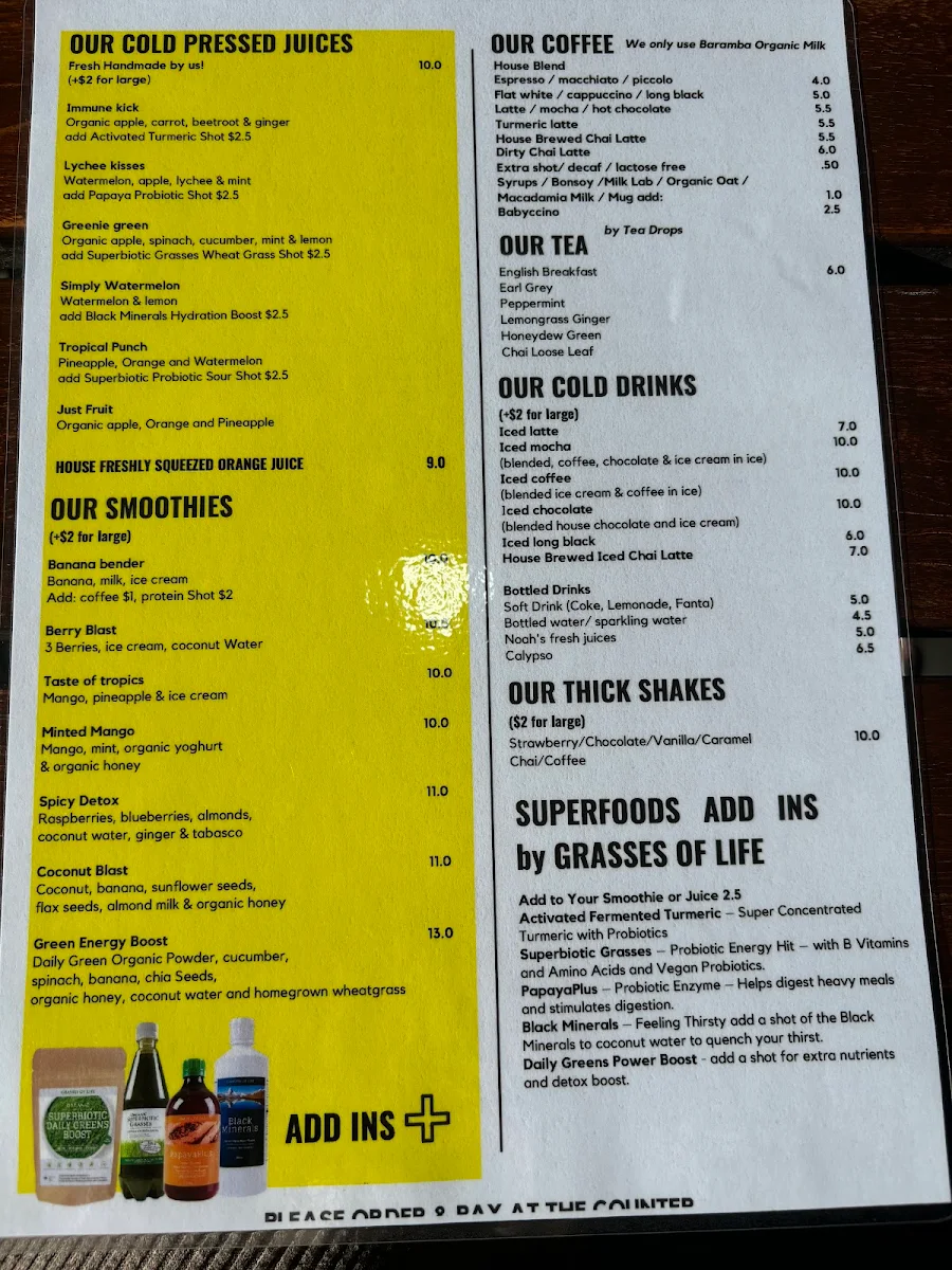 Menu, Carport Cafe