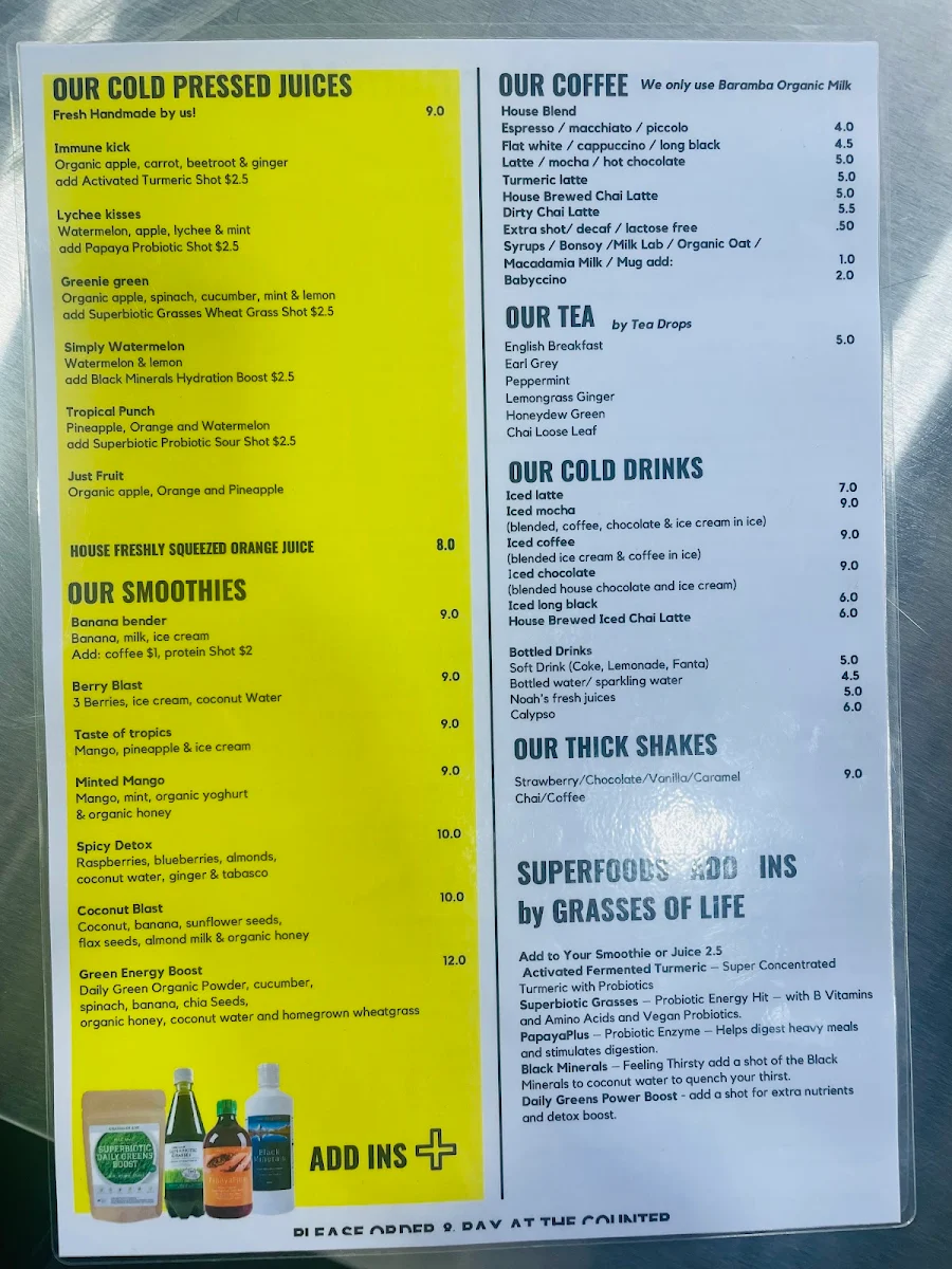 Menu, Carport Cafe