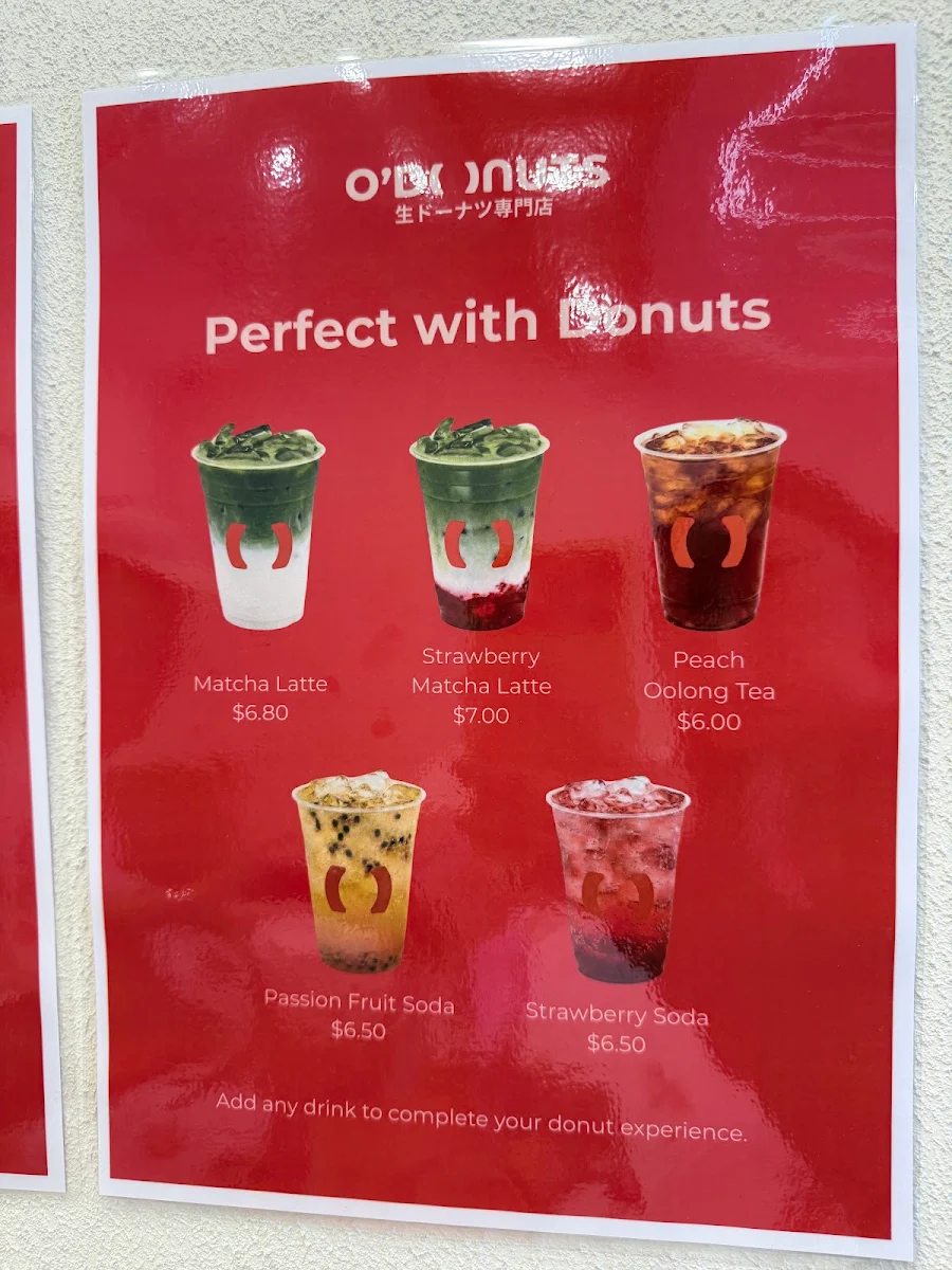 Menu, O’Donuts Chatswood