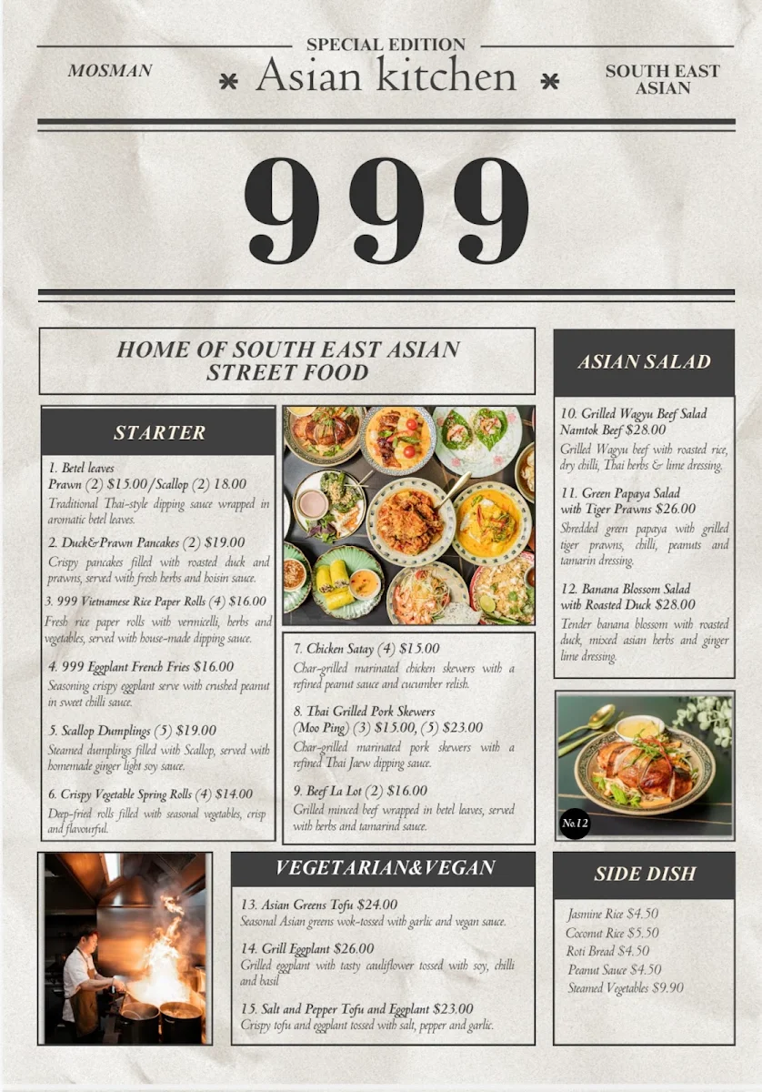 Menu, 999 Asian Kitchen