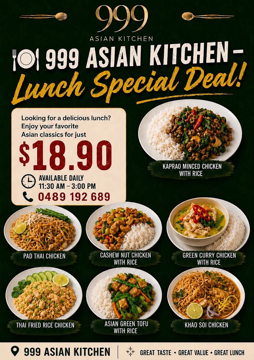 Menu, 999 Asian Kitchen