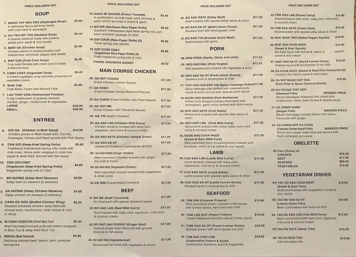 Menu, Anna’s