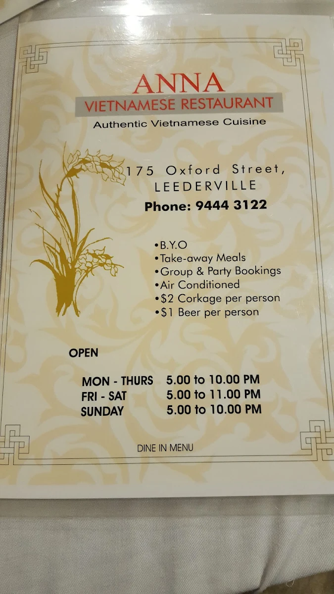 Menu, Anna’s