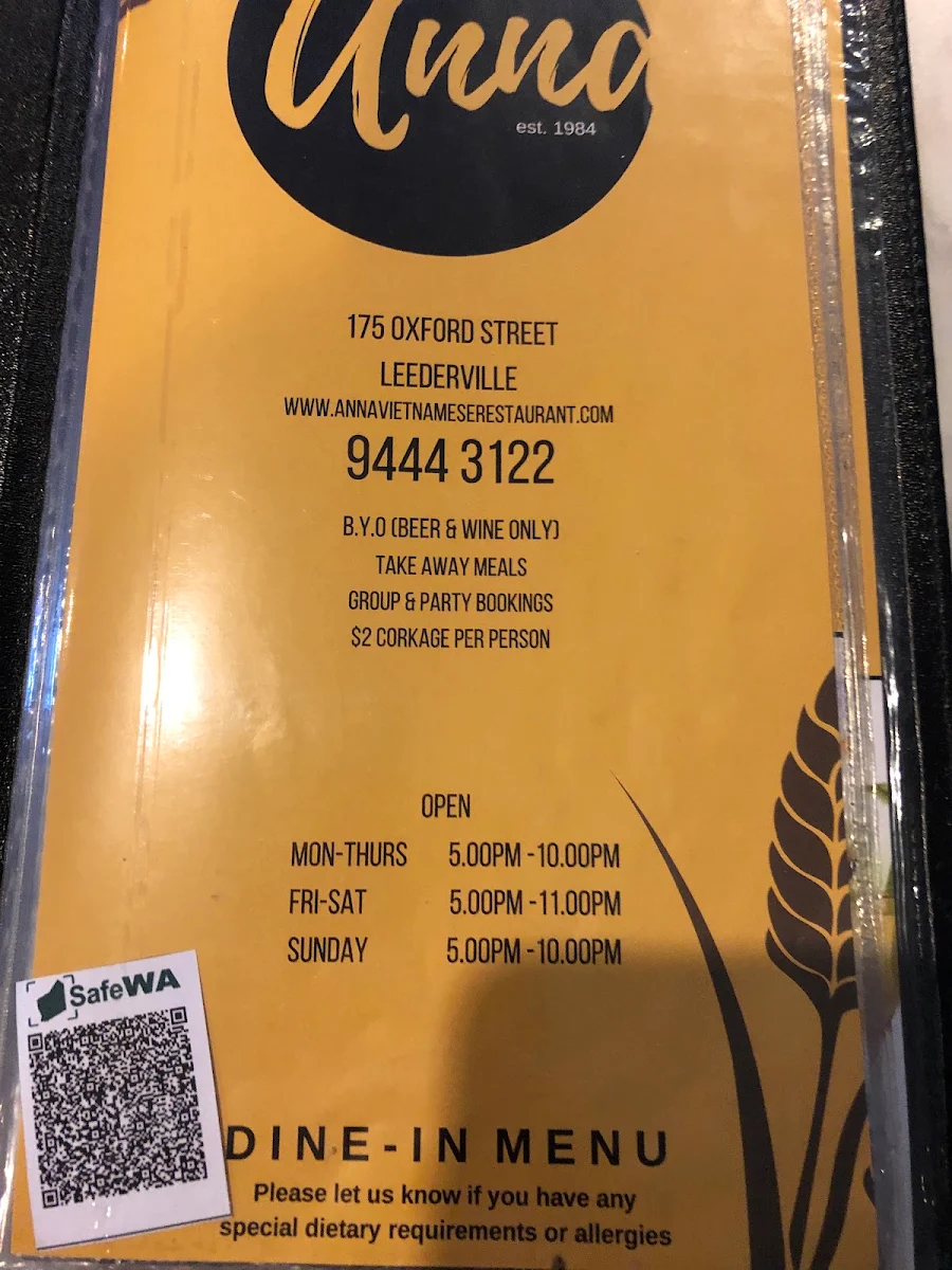 Menu, Anna’s