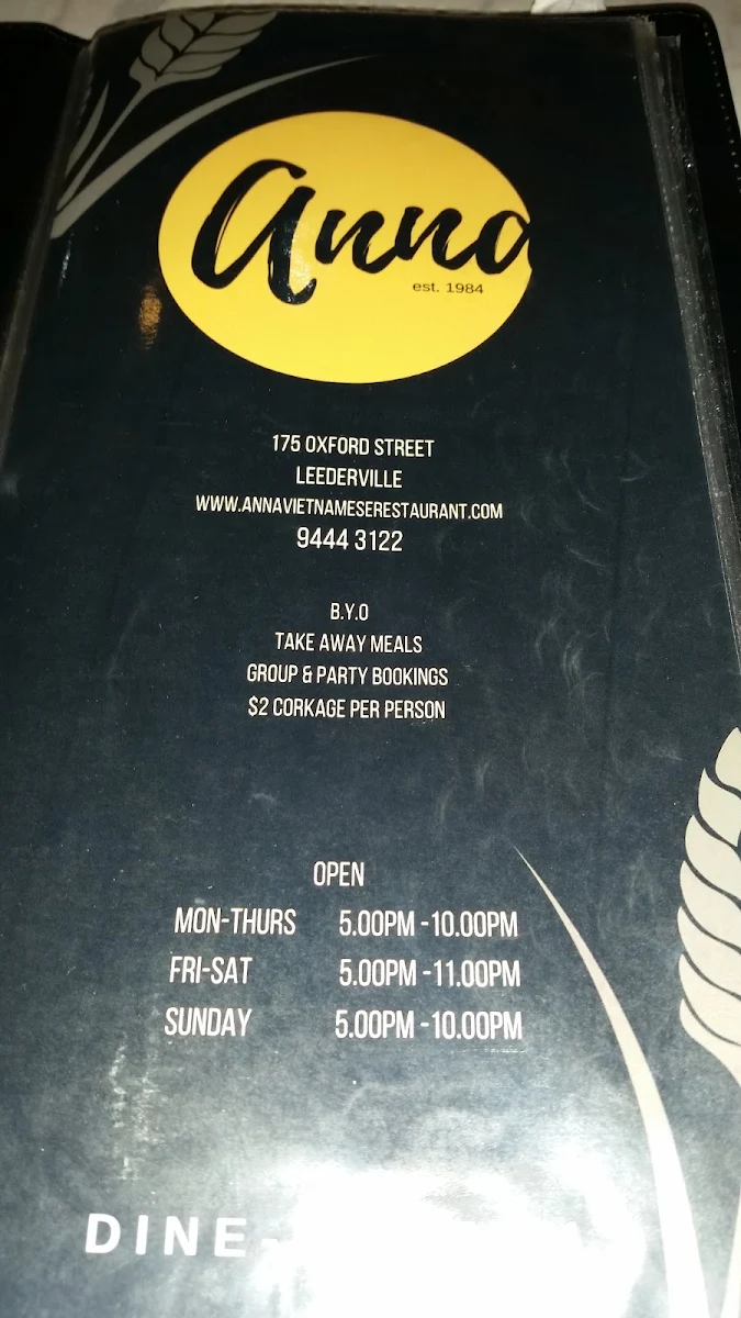 Menu, Anna’s