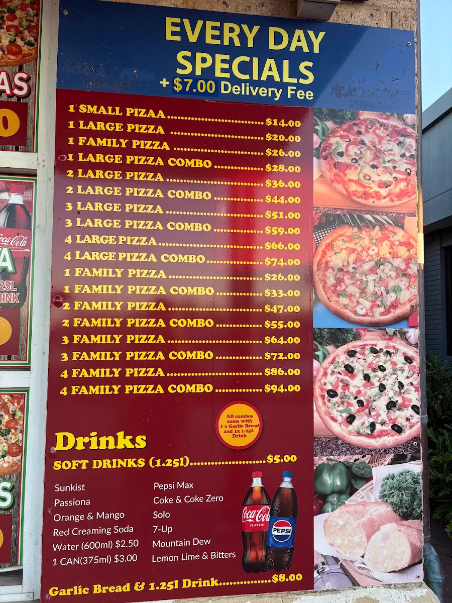 Menu, Marangaroo Pizza