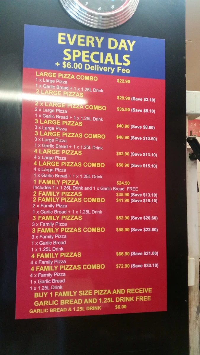 Menu, Marangaroo Pizza