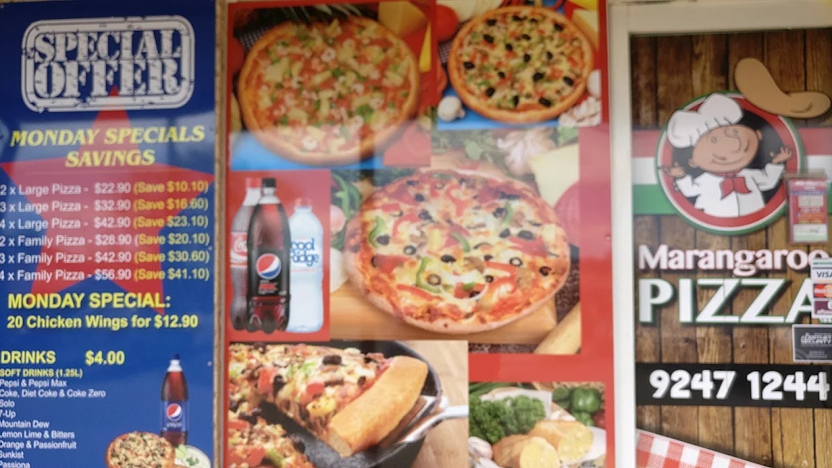 Menu, Marangaroo Pizza