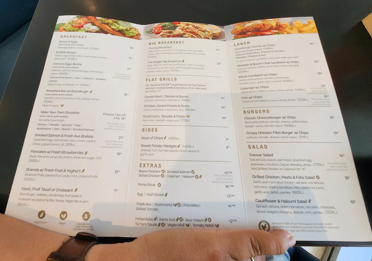 Menu, The Coffee Club Cafe 226 Adelaide tce