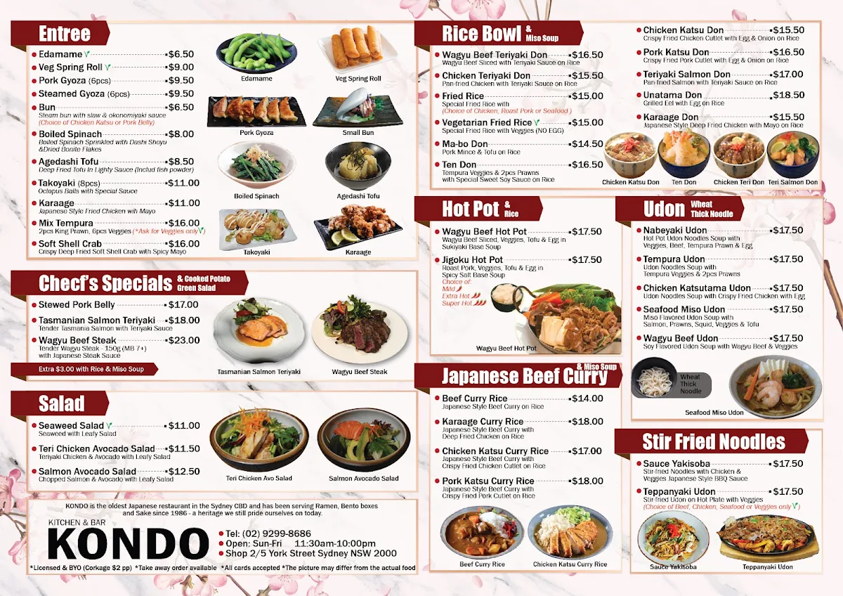 Menu, condor japanese restaurant