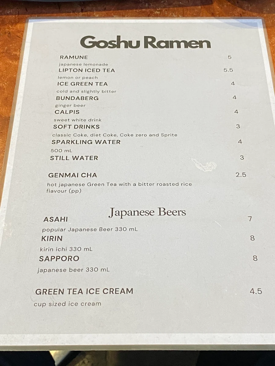 Menu, condor japanese restaurant