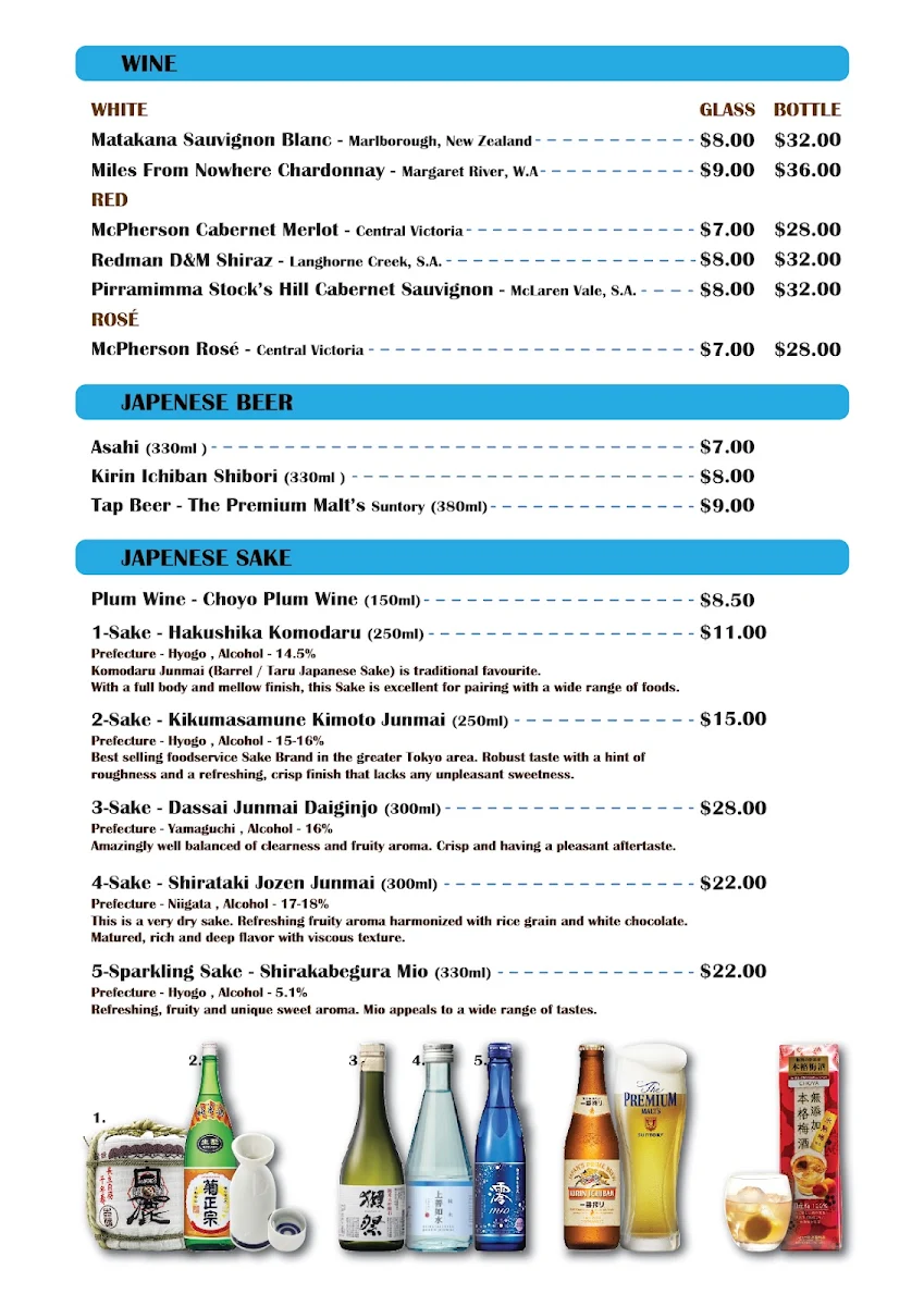 Menu, condor japanese restaurant