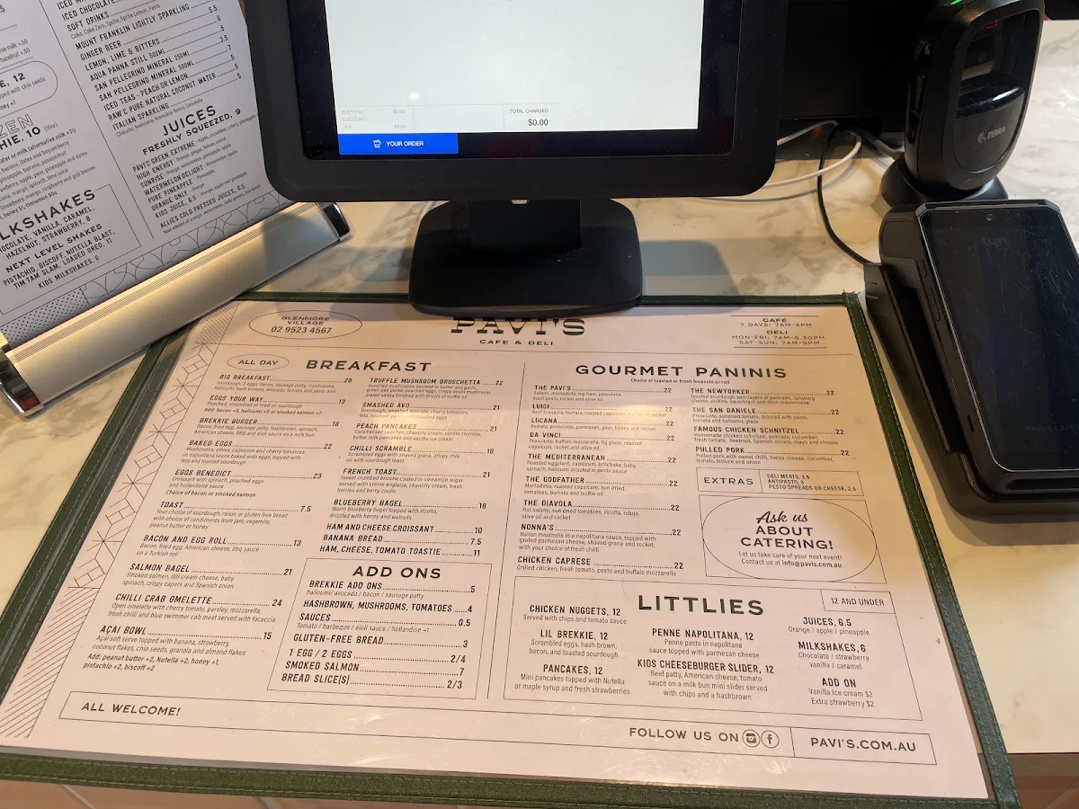 Menu, Pavi's Cafe & Deli