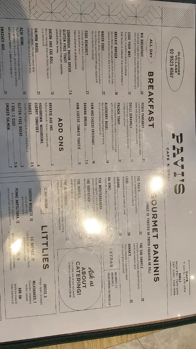 Menu, Pavi's Cafe & Deli