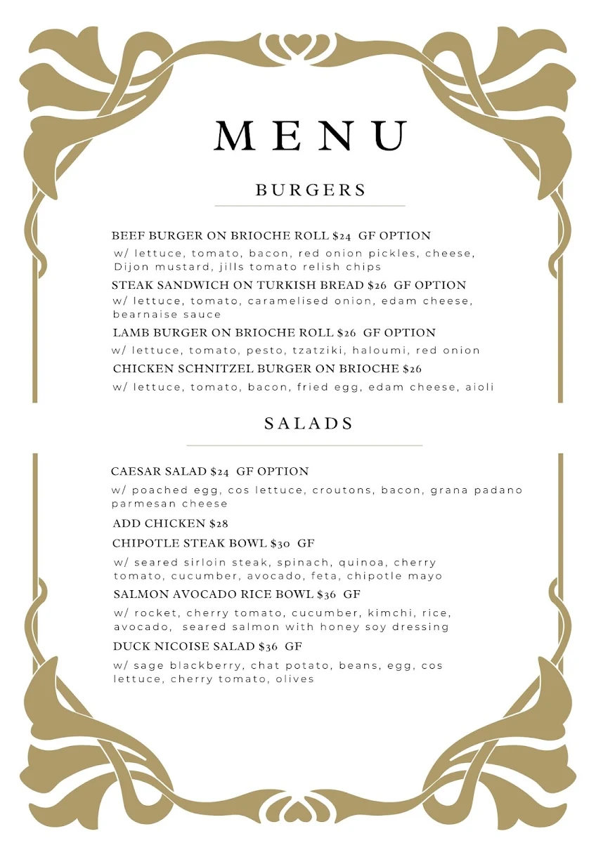 Menu, The 1880 Tavern