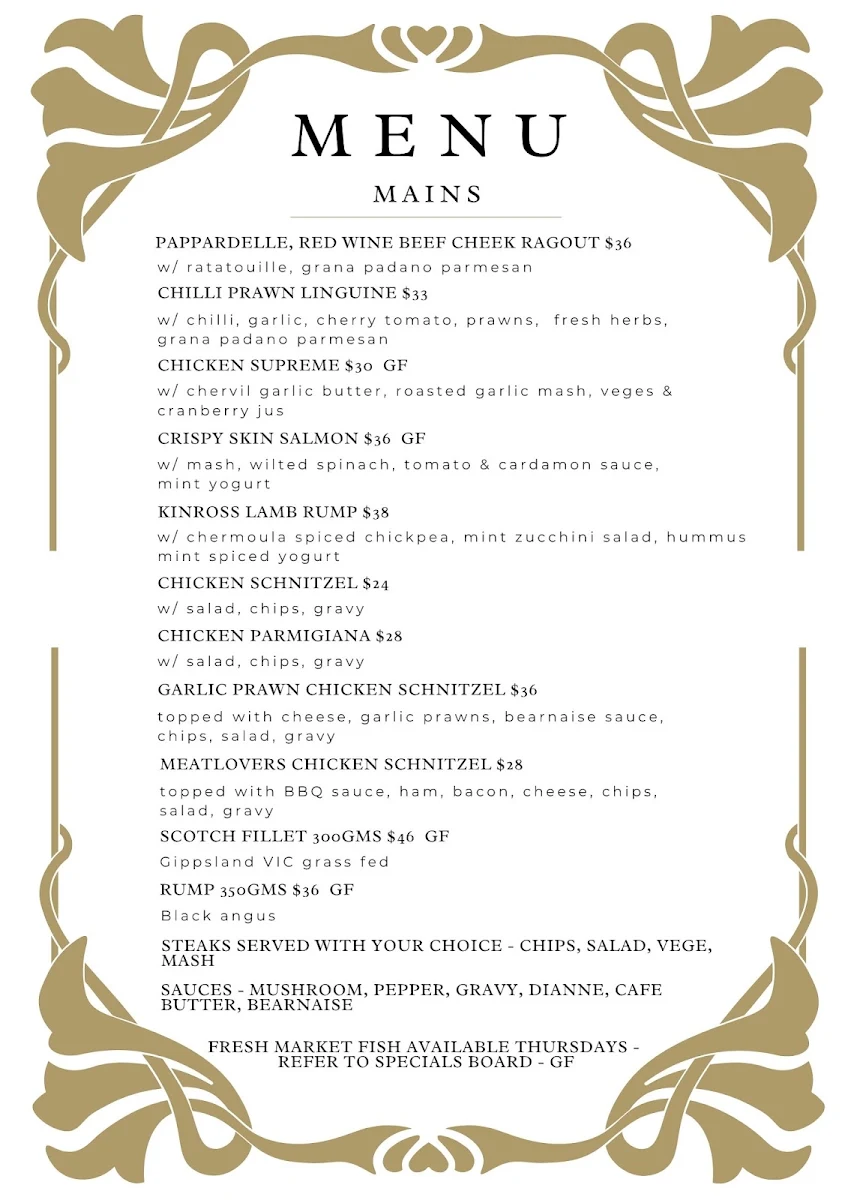 Menu, The 1880 Tavern