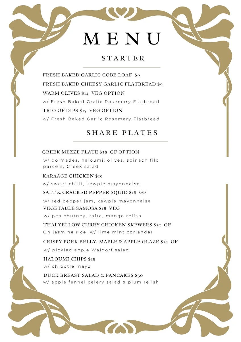 Menu, The 1880 Tavern