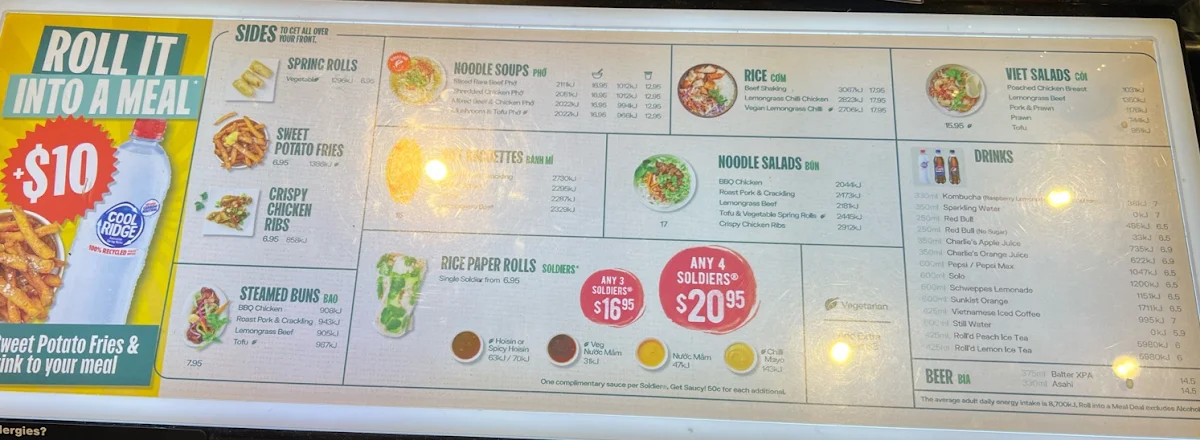 Menu, Roll'd Sydney Airport Domestic T2