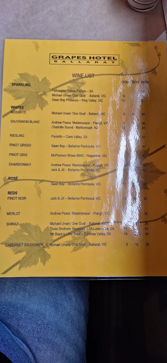 Menu, The Grapes Hotel