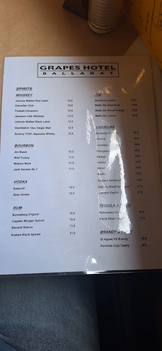 Menu, The Grapes Hotel