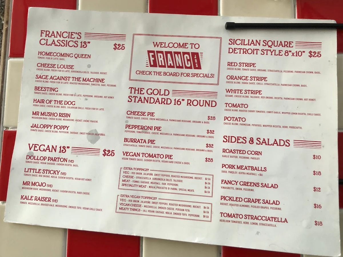Menu, FRANC JRS PALM BEACH