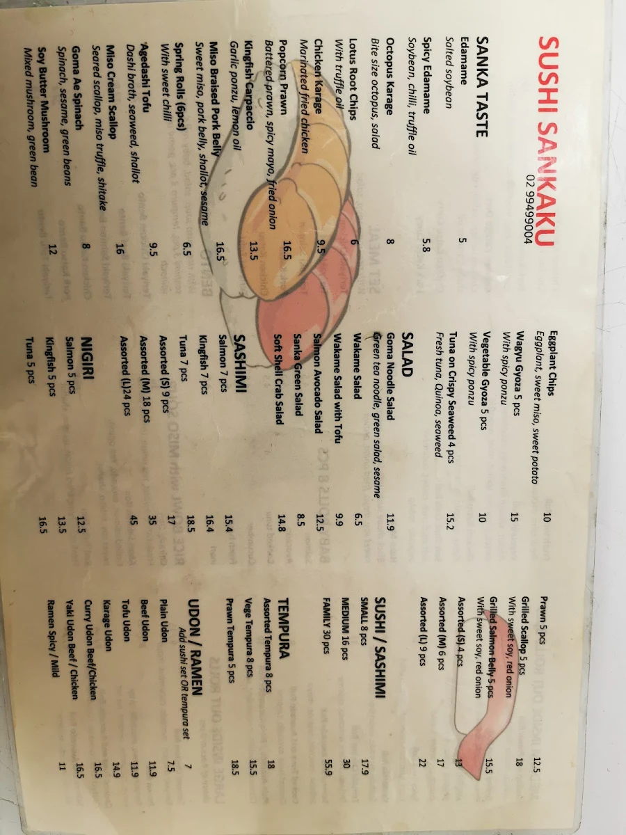 Menu, Sushi Sankaku (Seaforth)