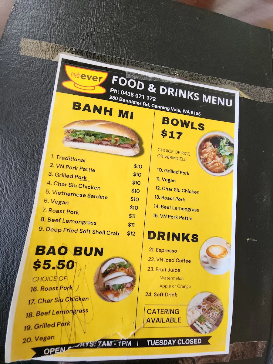 Menu, Phoever Canning Vale