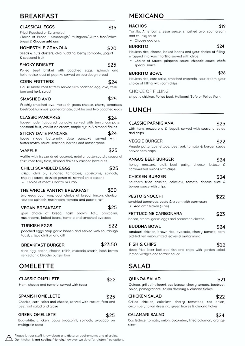 Menu, The Pantry at Bellevue