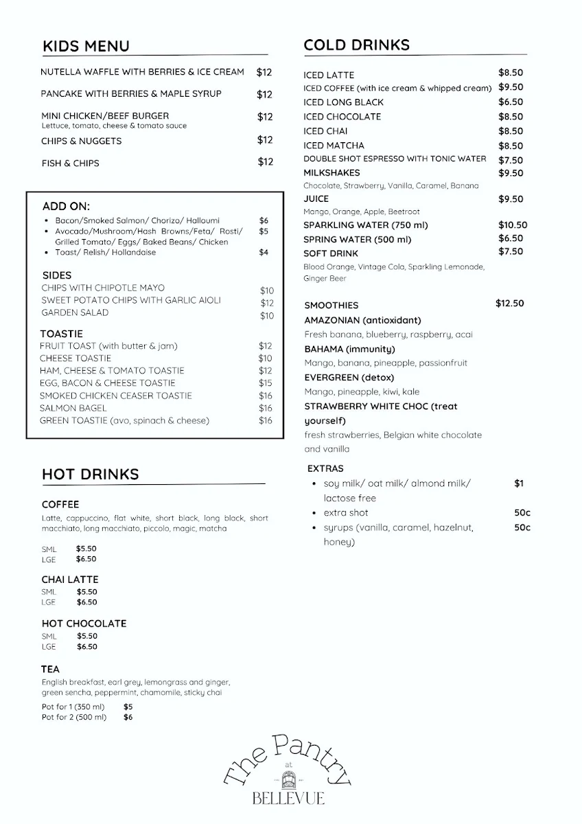 Menu, The Pantry at Bellevue