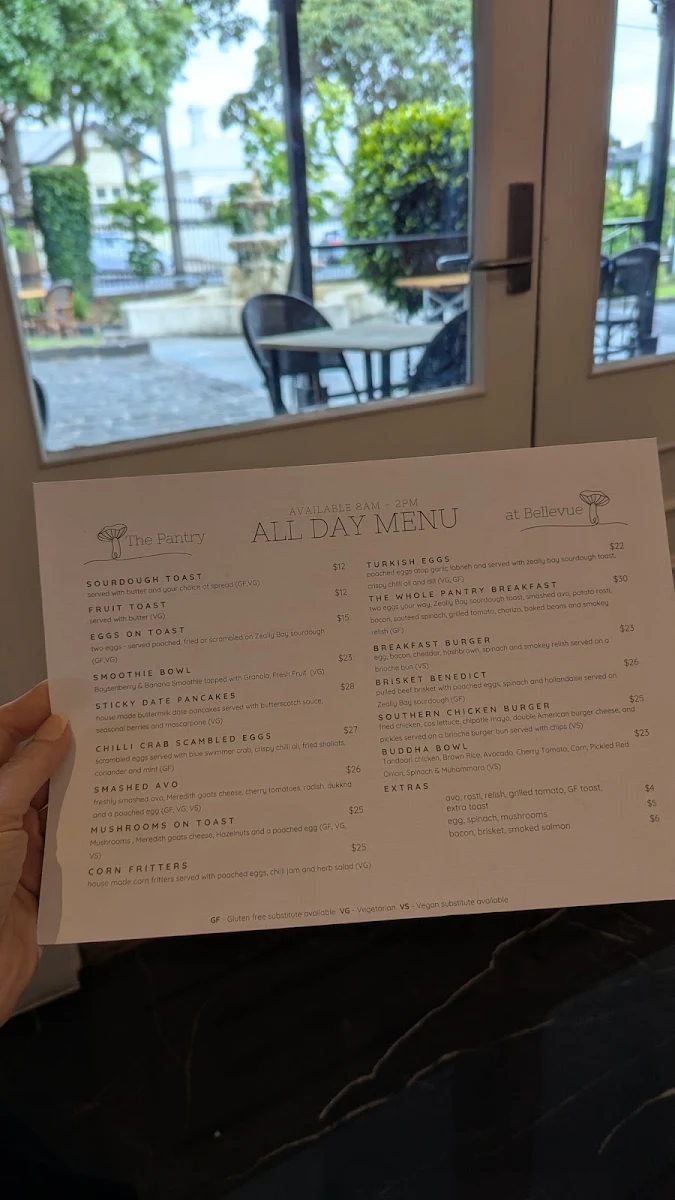Menu, The Pantry at Bellevue
