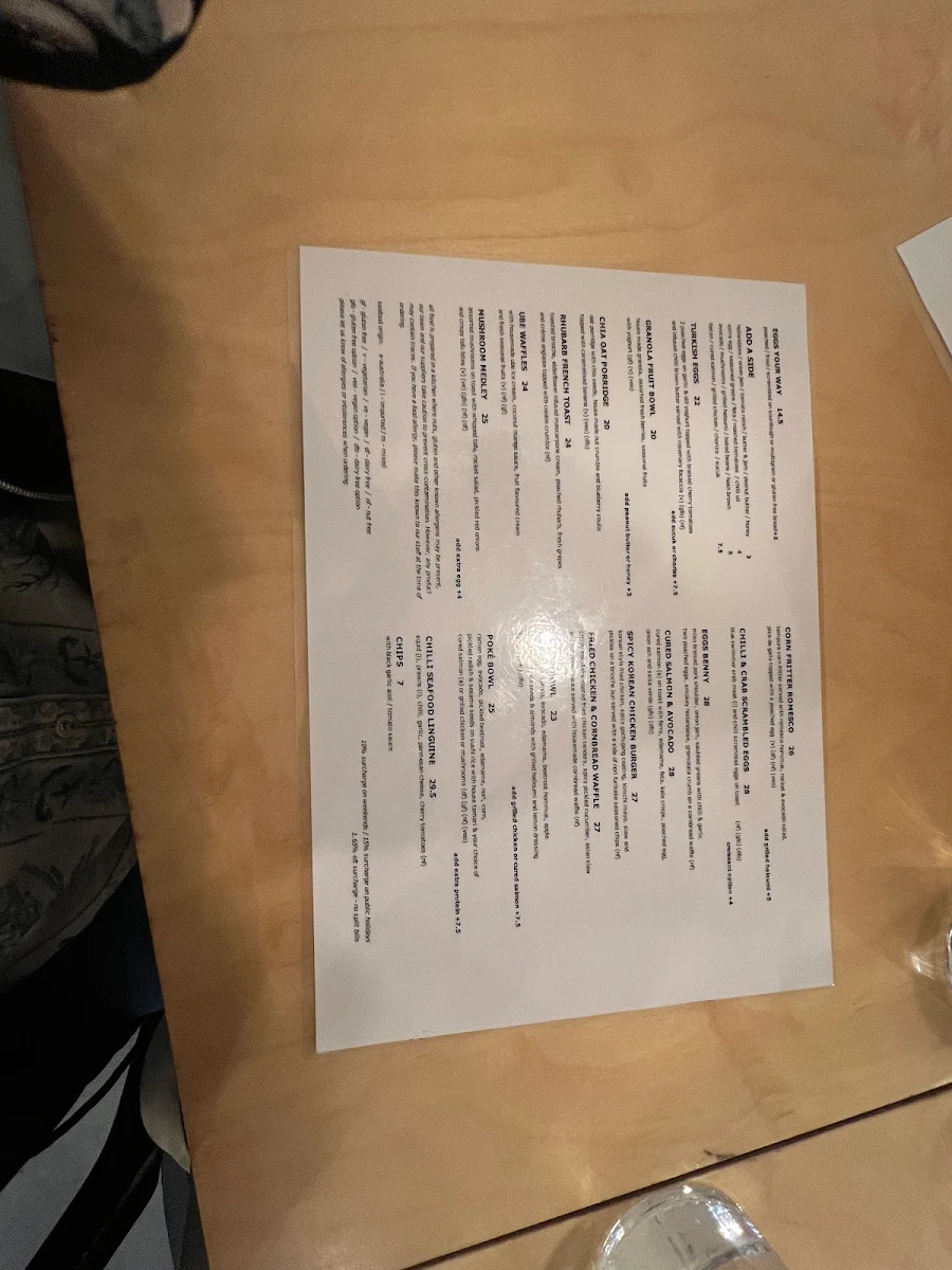 Menu, Ten Square Cafe