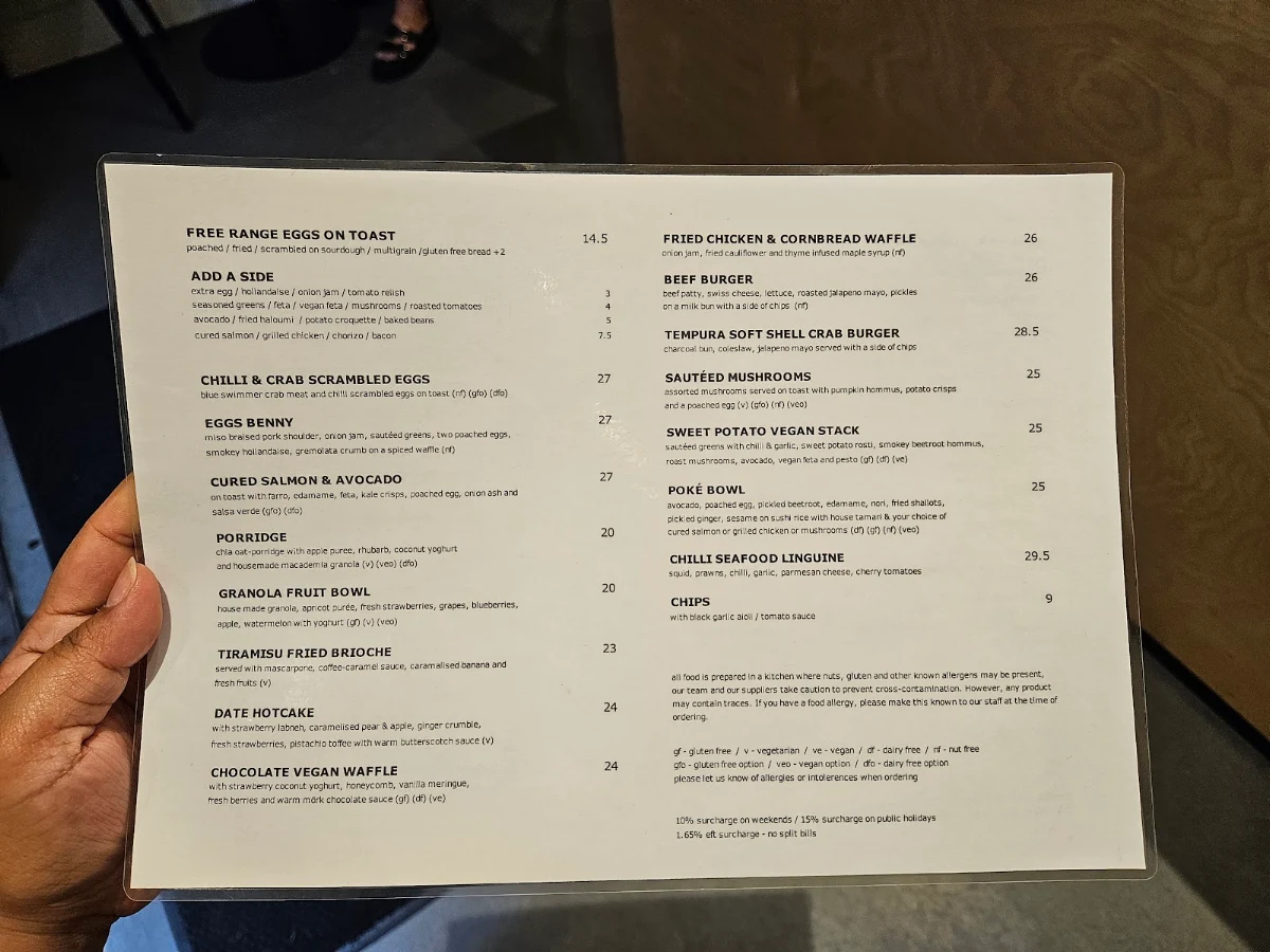 Menu, Ten Square Cafe
