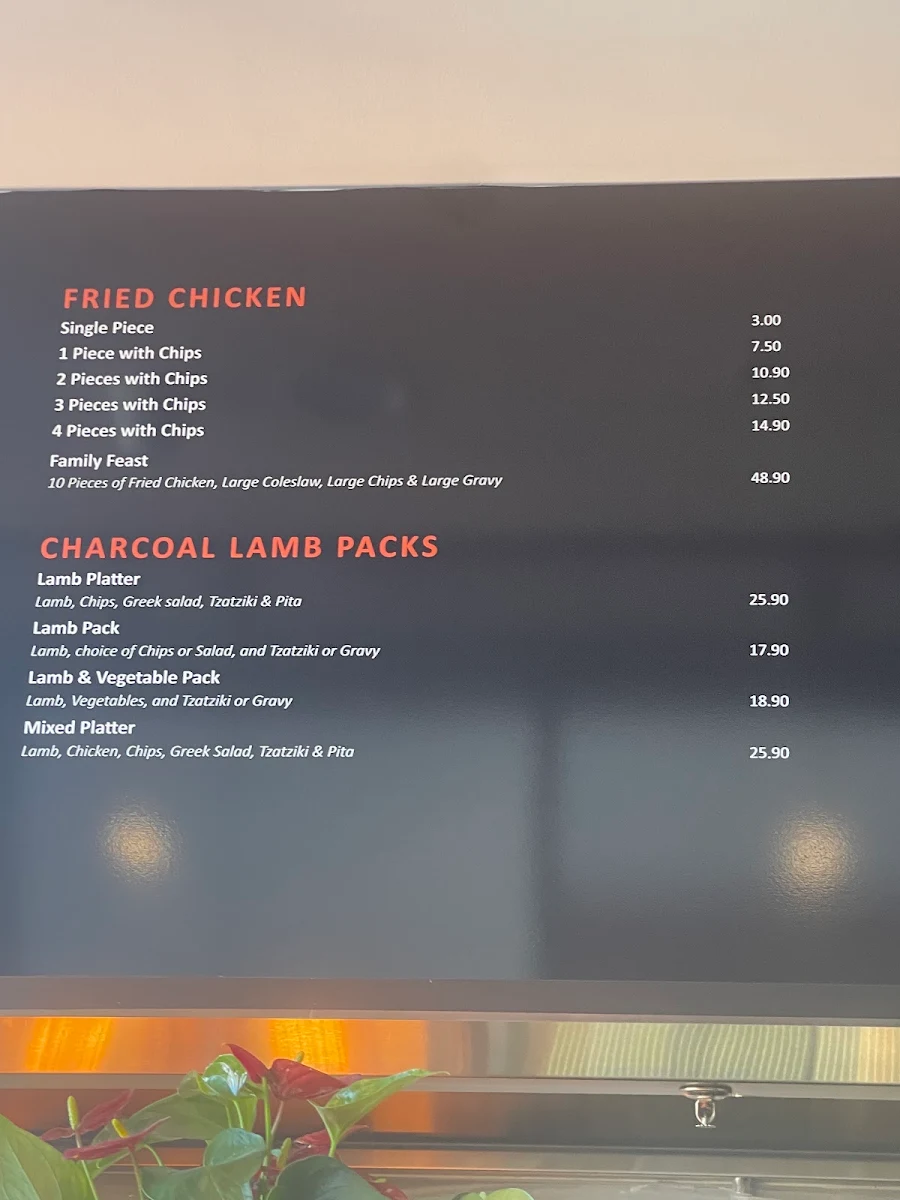 Menu, Sammy's Charcoal Chicken
