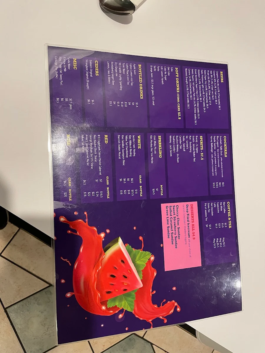 Menu, Gawler Palace Chinese Restaurant