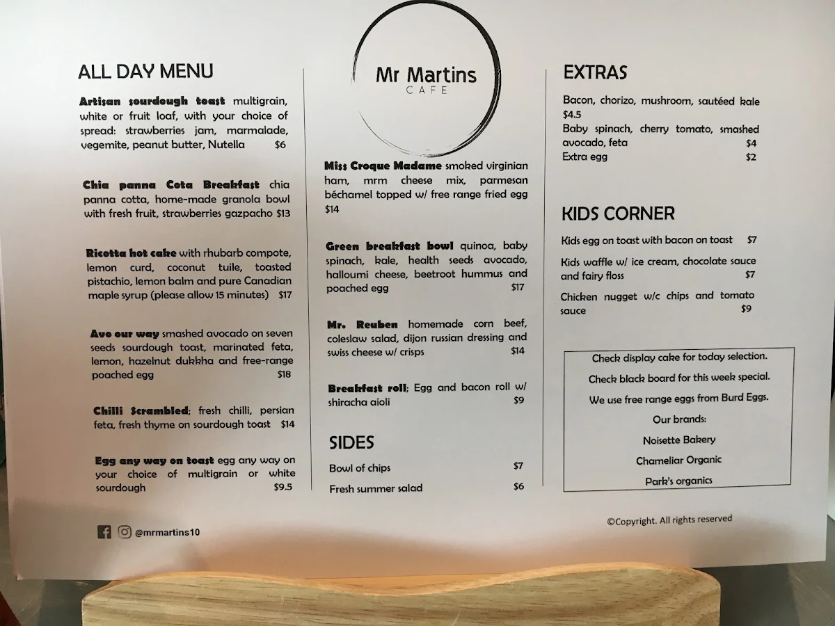 Menu, Mr Martins