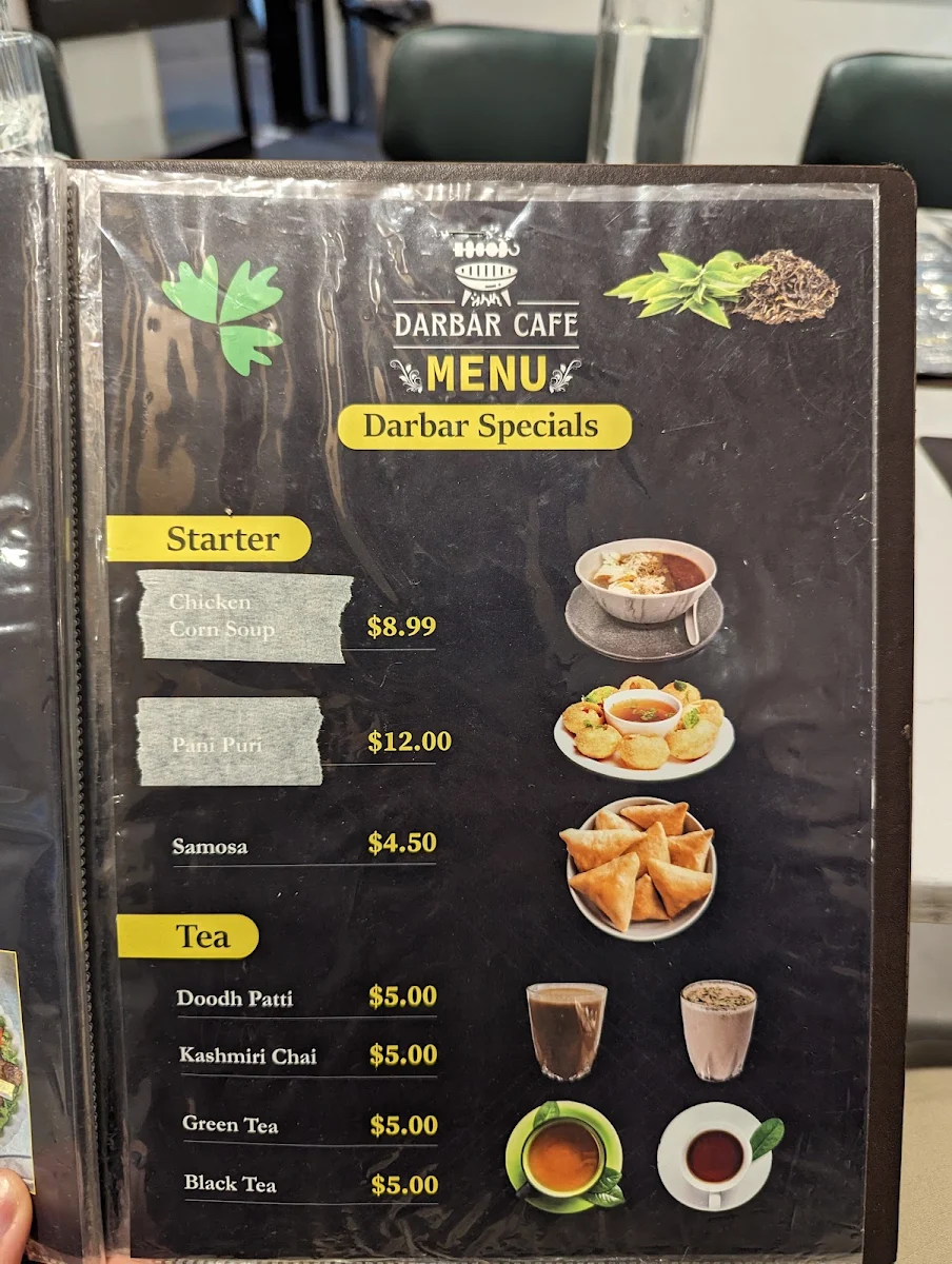 Menu, Darbar Cafe Mirrabooka