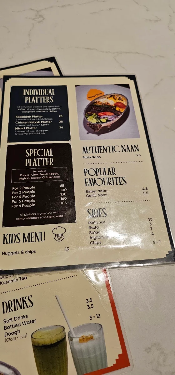 Menu, Darbar Cafe Mirrabooka